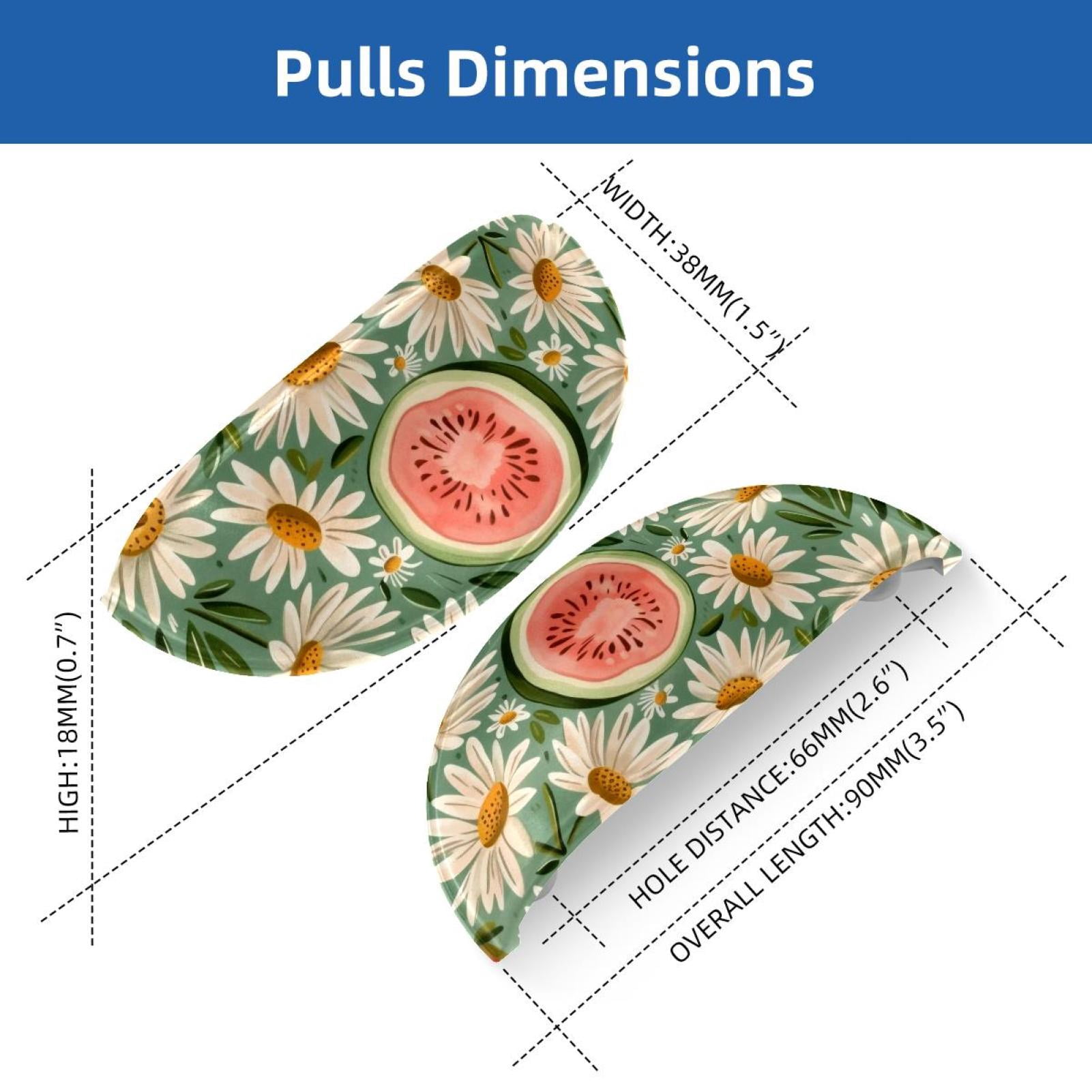 PhooArto 6 Pcs Cup Drawer Pulls, Watermelons Daisy Flowers Pattern Shell Shape Handles Cabinet Knobs for Dresser Cupboard Closet Wardrobe with Screws