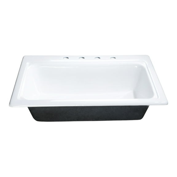 Kingston Brass GT332294 Towne 33-Inch Cast Iron Self-Rimming Single Bowl Drop-In Kitchen Sink (4-Hole) in White