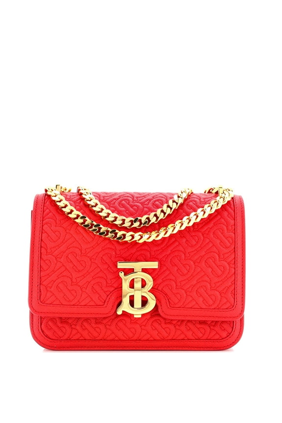 Pre-Owned Burberry TB Flap Chain Bag Monogram Embossed Leather Small By Rebag