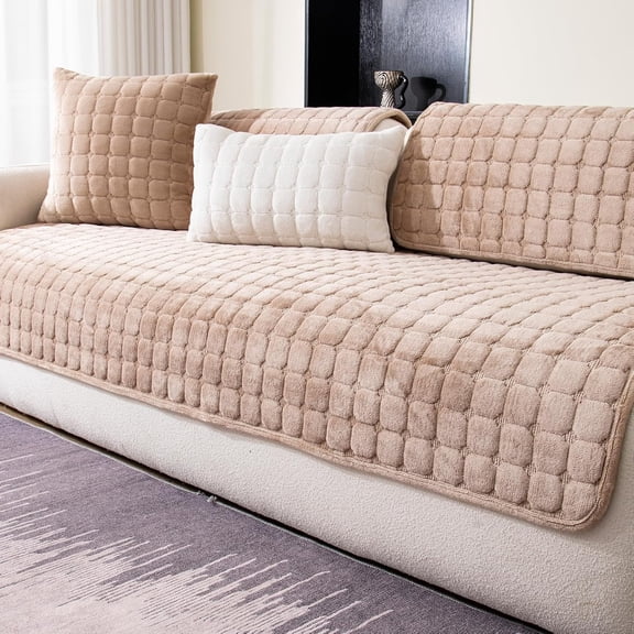 SIRIA Velvet Couch Cover,Washable Sectional Sofa Cover,Anti Slip Sofa Slipcovers for 3 Cushion Couch Sofa L Shaped Recliner,Furniture Protector Covers for Pets Kids(Khaki,Only 1 Pcs)