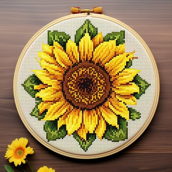 Mandala Sunflower DIY Stamped Cross Stitch Kits for Beginners Easy with Hoop 11CT Needlepoint Embroidery Counted Cross Stitch Kits Art Craft Wall Decor and Gift 35x35cm(1)