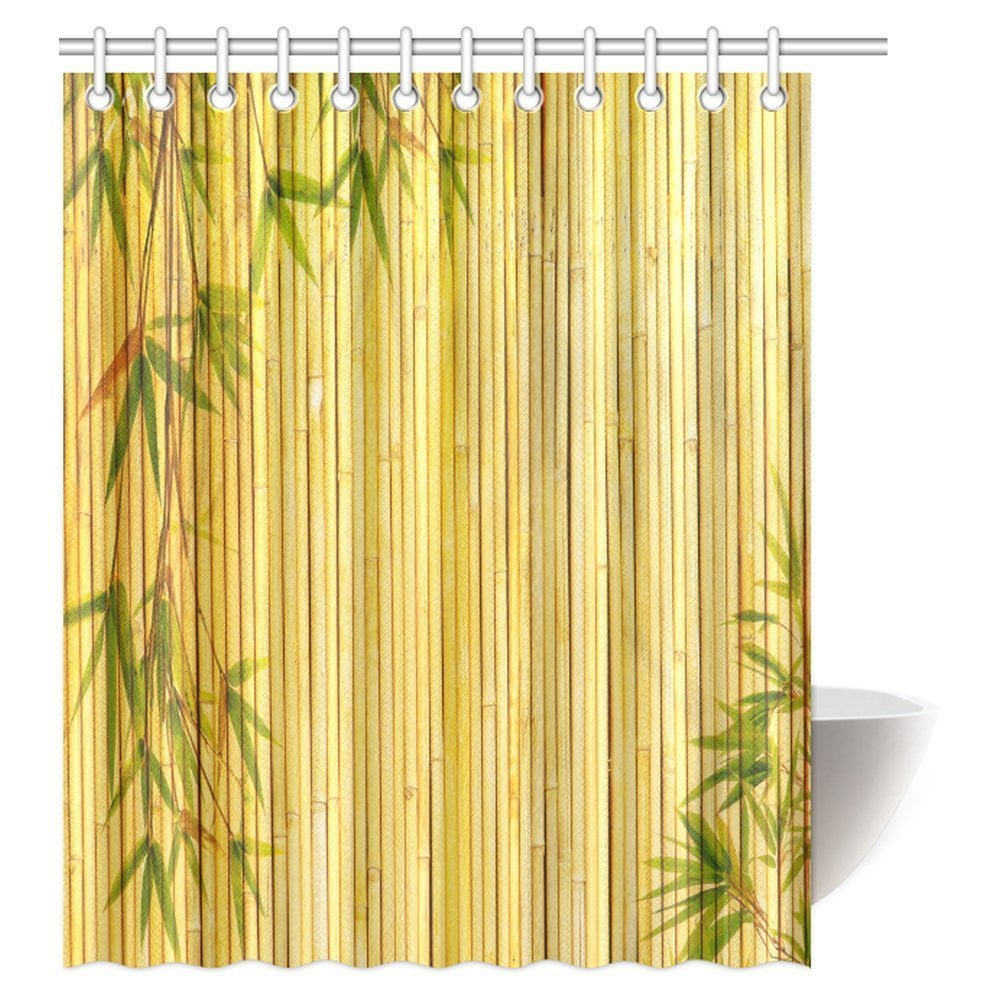 MYPOP Bamboo Shower Curtain, Light Golden Bamboo Background with Tree