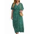 thumbnail image 2 of Women'S Plus Size Wrap V Neck Short Sleeve Ruffle Hem A Line Short Dress Blue & Green 4XL, 2 of 9