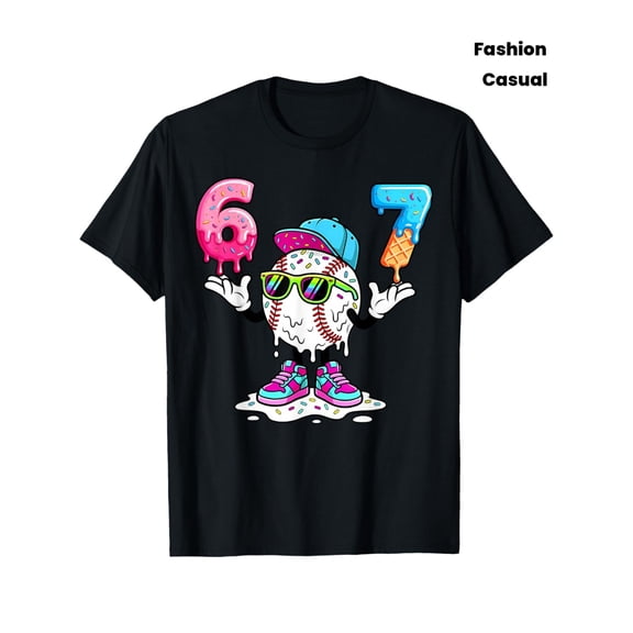 item picture baseball 67 ice cream drip boys funny meme t shirt for kids boys girls trendy tops short sleeve street style tee casual summer tee must have fashionable tee crew neck print pattern