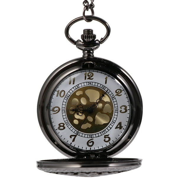 Reloj de bolsillo de regalo Reloj de bolsillo vintage Reloj de bolsillo hueco con cadena (Negro)