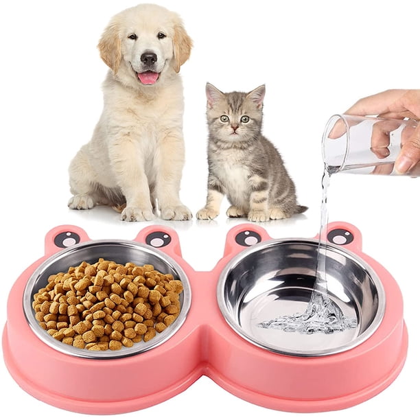 Cuenco para Perros Cuenco Doble para Agua y Comida para Perros Cuenco de Acero Inoxidable, estación de Resina Antideslizante, Cuenco para Comedero para Perros y Gatos de tamaño Mediano