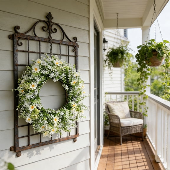 Tuvgenk Artificial Flower Wreath 14.96x14.96x2.76 Green Door Wreath Atmosphere Decoration Fade-Resistant Plastic Floral Garland Gifts for Others