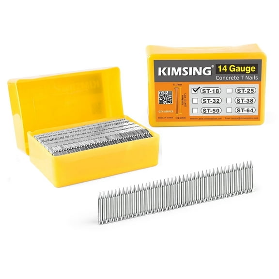 KIMSING ST18 14 Gauge 3/4'' Length Concrete Nails Concrete T-Nails, galvanzied, for Concrete Nailers Smooth Shank 800 PCS/BOX(1 Box)