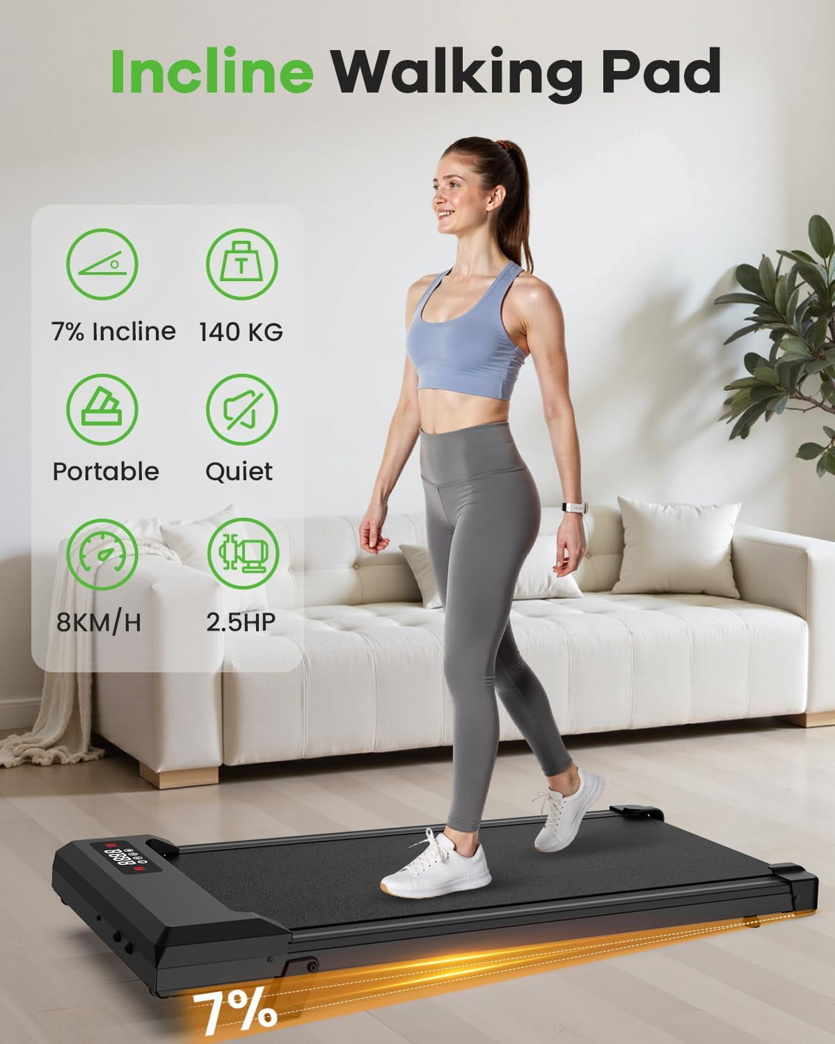 Evitormill Walking Pad, Under Desk Treadmill, Compact Walking Pad for Home & Office, 2.5HP Quiet Motor, 33.5'' Running Belt, Supports 265 Lbs (Black)