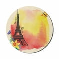 thumbnail image 1 of Paris Mouse Pad for Computers, Romantic Floral Watercolor Image Eiffel Butterfly Historical French Heritage Art, Round Non-Slip Thick Rubber Modern Gaming Mousepad, 8" Round, Multicolor, by Ambesonne, 1 of 2