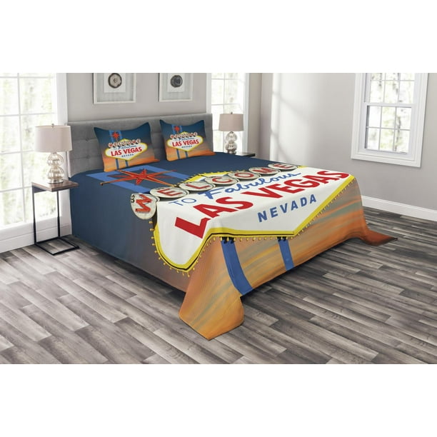 Usa Bedspread Set King Size Welcome To Fabulous Las Vegas Nevada Sign Detailed Picture Traveler Urban Road Design Quilted 3 Piece Decor Coverlet With 2 Pillow Shams Multicolor By Ambesonne Com Usa Bedspread Set King Size Welcome To, King Size Bed Sets Las Vegas
