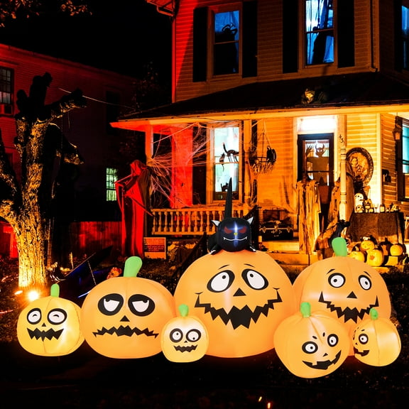 Costway 8FT Long Halloween Inflatable Pumpkins Self Inflating Halloween Pumpkin Patch Lanterns