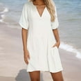 thumbnail image 2 of OSOLU Solid Color Women Summer Beach Dress V-Neck Loose Tiered Cover Up With Pockets Casual Vacation Dresses For Pool Holidays Trendy Sundress Wedding Guest Dress, 2 of 6