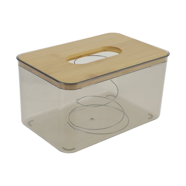 Unique Bargains 1 Pc Caja de Pañuelos Cuadrada Impermeable para Mesa de Sala de Estar PET Bambú Transparente Negro Mediano