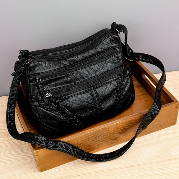 GASTROPOD Crossbody Bag for Women PU Leather Handbag Multi Compartment Purse Shoulder Strap Waterproof Wallets, Black