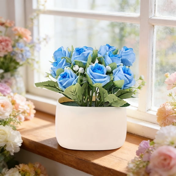 Artificial Flower Bouquet with Vase, Lifelike Silk Faux Flowers for Table Centerpiece, Low Maintenance Home Decor for Bedroom Living Room Office Wedding Party and Everyday Display