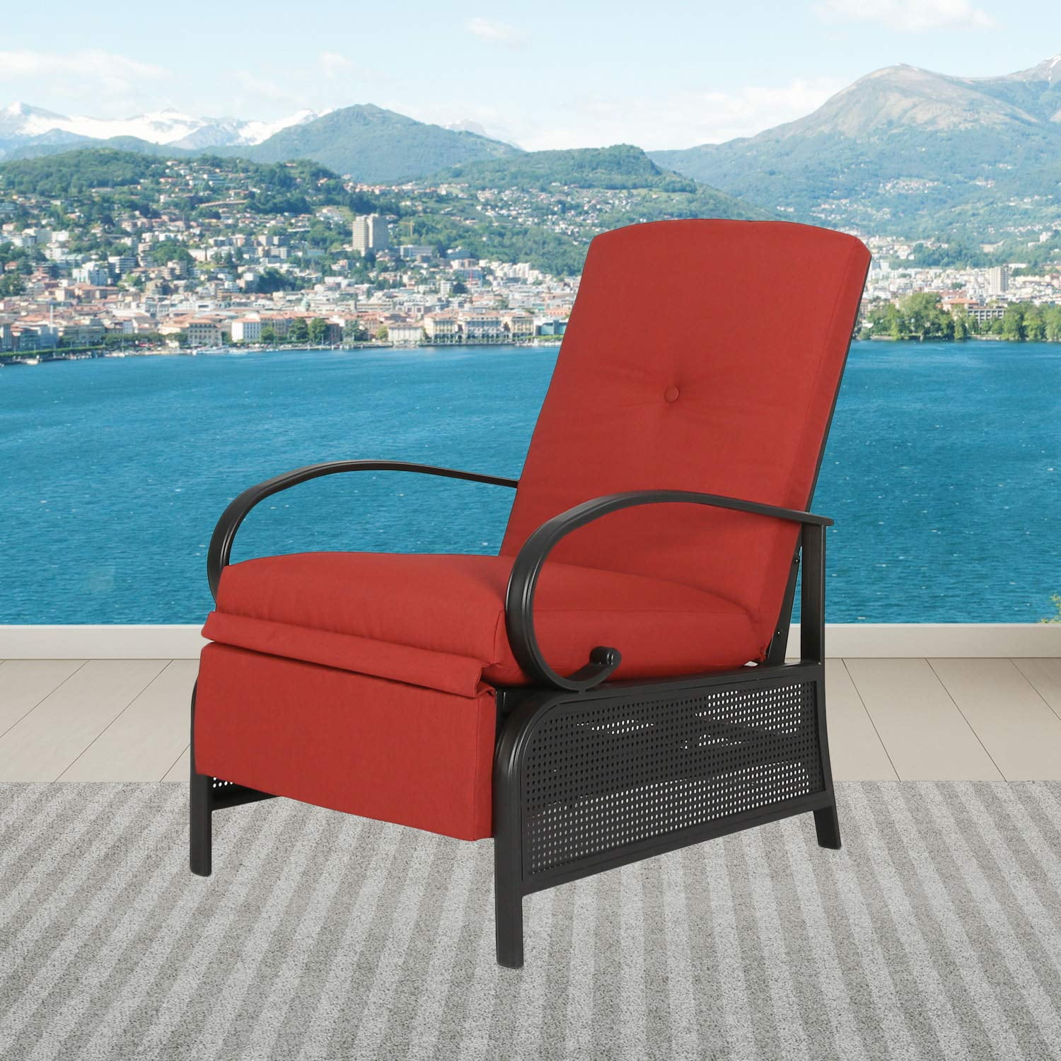 Ulax furniture Indoor Outdoor Recliner Chair, Patio Metal Lounge Chair