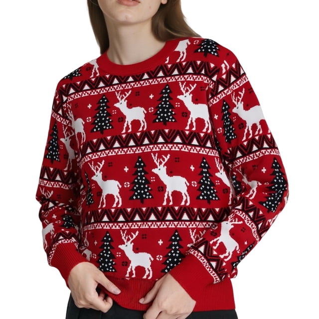 Zhanying Vêtements Rétro pour Femmes Col Rond Tenue de Noël Fantaisie Chandail Tricoté à Flocons de Neige pour Femmes