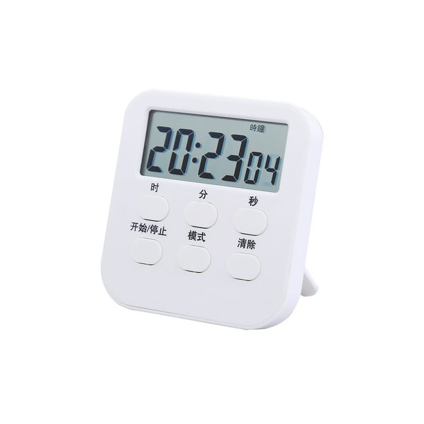 Kitchen Timer 24 Hours Loud Alarm Clock Electronic Countdown Reminder LCD Digital with Memory Function Portable Clip Timer White