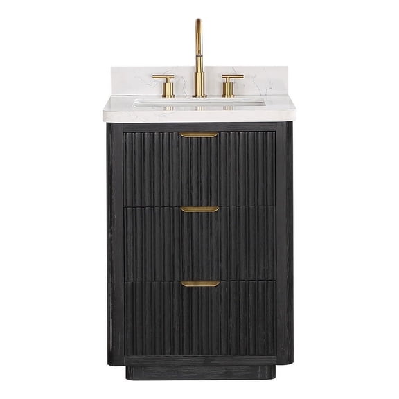 Cadiz 24" Single Vanity in Fir Wood Black with Composite top in Lightning White