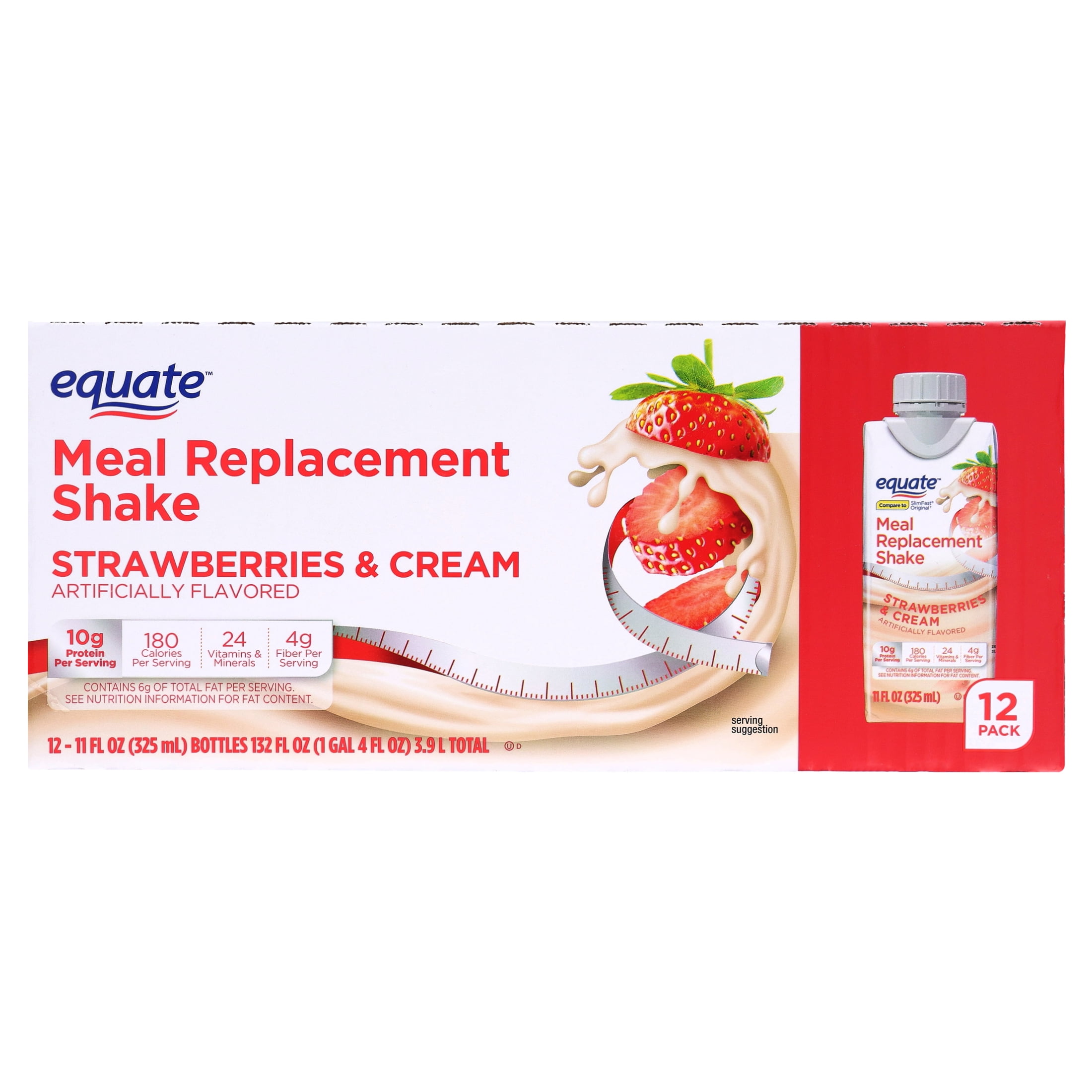 Equate Meal Replacement Shake, Strawberries and Cream, 11 fl oz, 12 Count