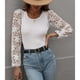 thumbnail image 5 of Suéter de manga larga, cuello redondo, otoño-invierno con diseño calado, talla M, jersey de punto elástico blanco para mujer, 5 of 7