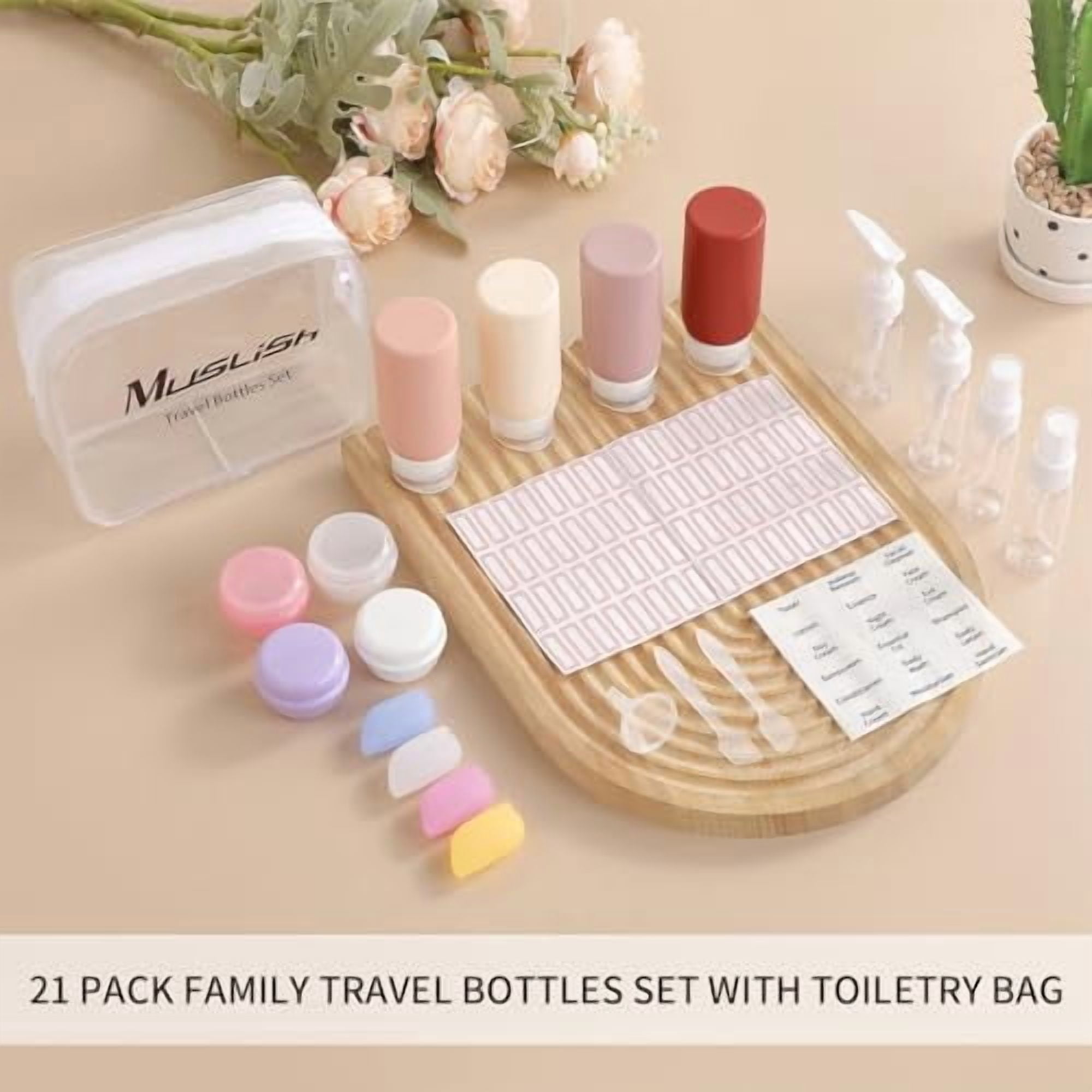 21 Pack Travel Bottles for Toiletries, Leak-Proof TSA Compliant Silicone Travel Size Containers for Shampoo and Conditioner, BPA Free with Toiletry Bag (Cream)
