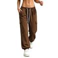 thumbnail image 2 of BRELIL Women Plus Size Cargo Pants Drawstring Loose Long Pants Solid Casual Streetwear Activewear Lounge Travel Outfits, Brown XL, 2 of 7