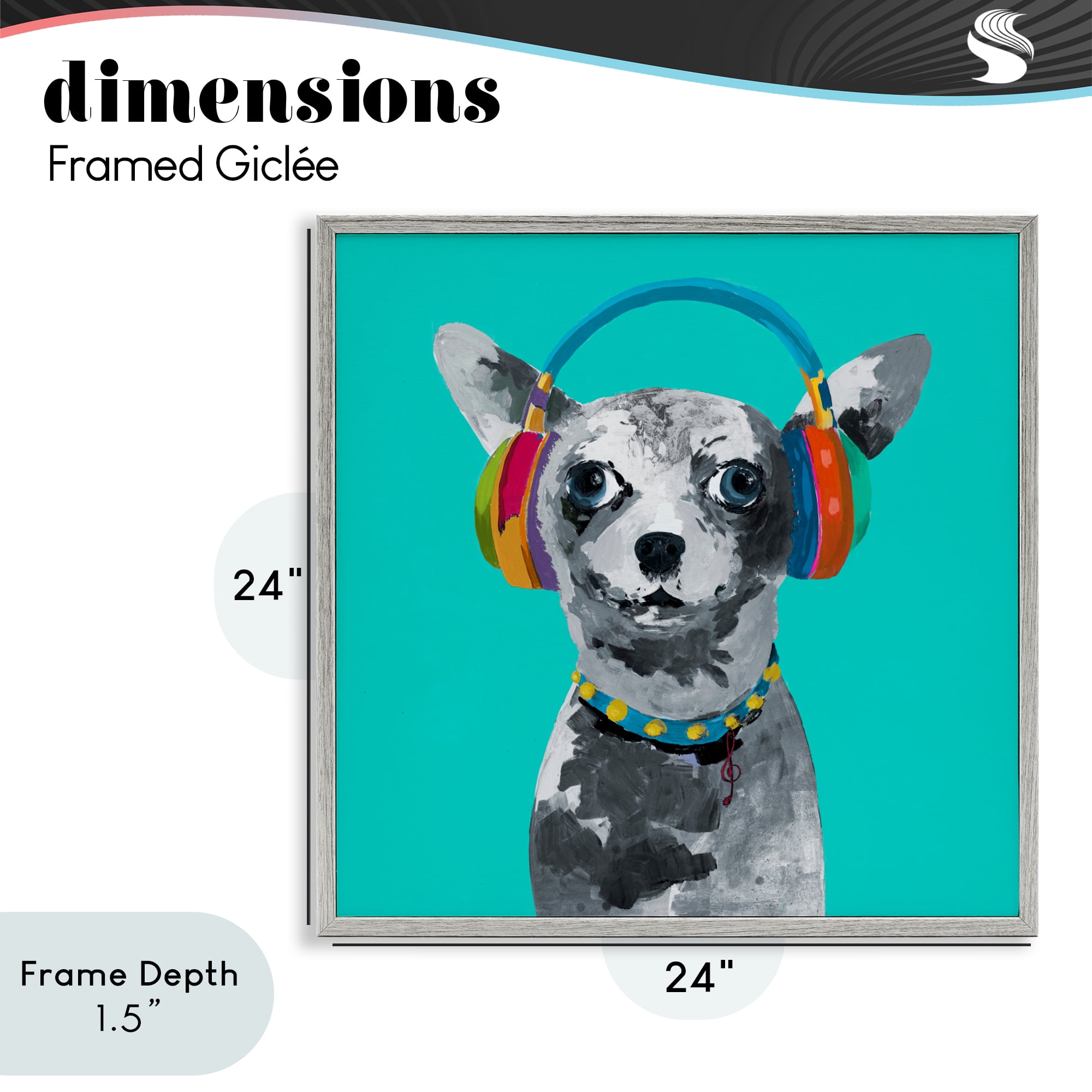 Stupell Industries Jammin' Pup on Blue Gray Framed Giclee Art, design by Lorenzo Collective