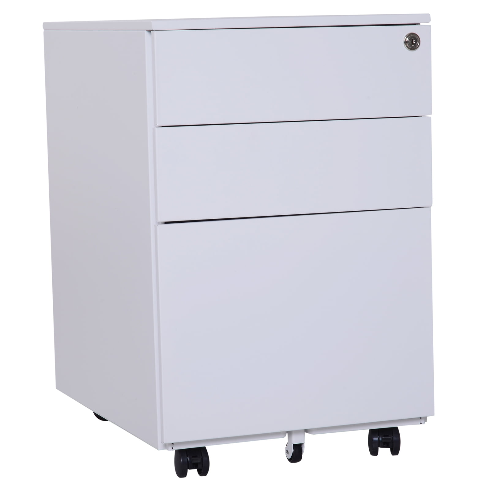 Vinsetto 24 Metal 3 Drawer Locking Under Desk Filing Cabinet On Wheels White Walmart Com Walmart Com