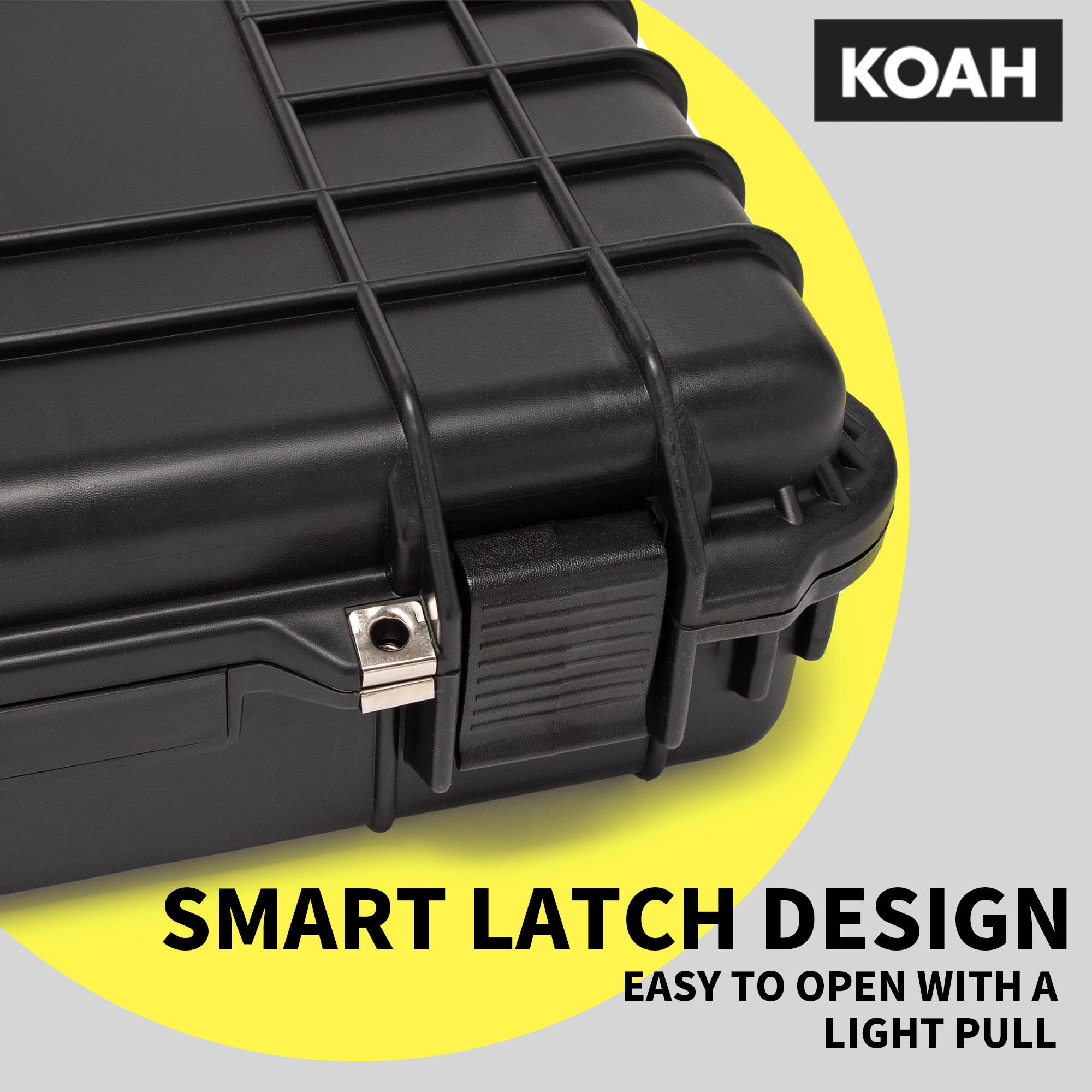 Koah 44" Inch Weatherproof Protective Roller Rifle Hard Case with Customizable Foam, Pressure Valve, and Lock Fittings (Black)