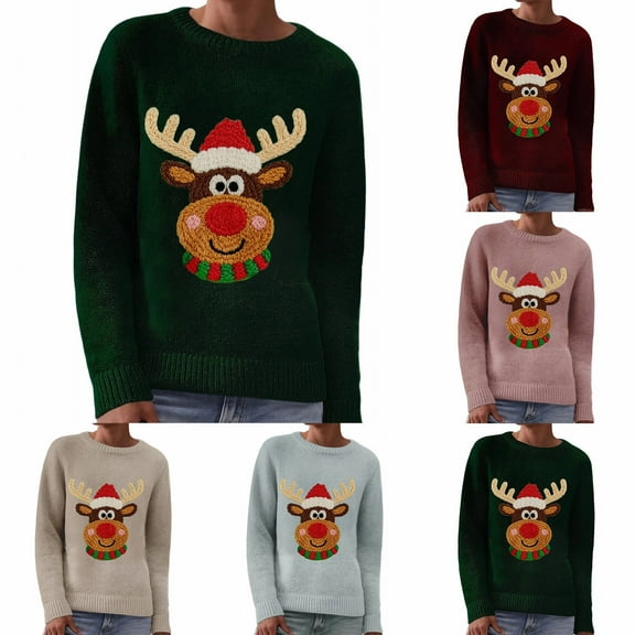 Shadoumai Women’s Fall Tops Stylish Loose Fit Winter Fashion Knit Sweater Christmas Party Top for Women with Glitter