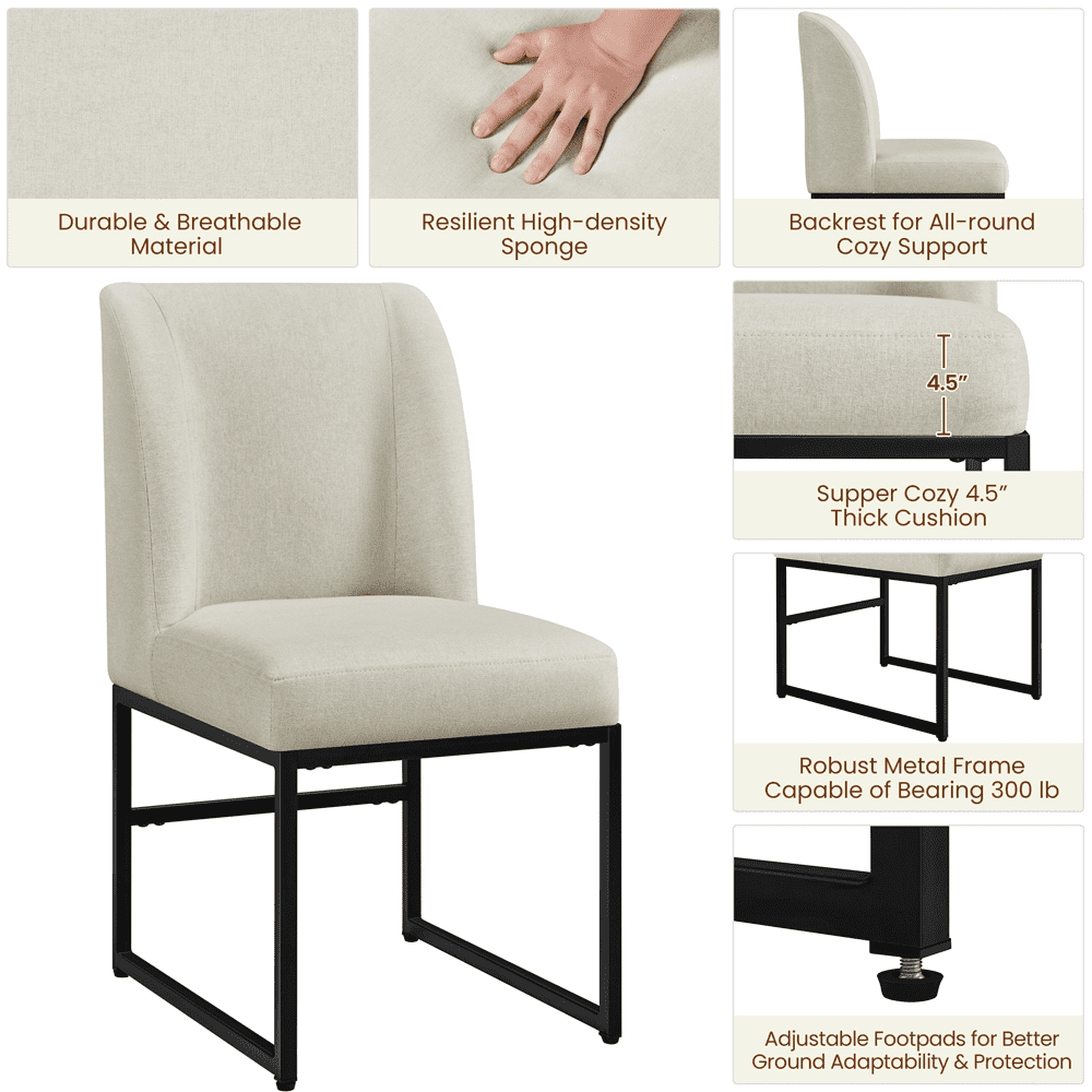 Alden Design 2pcs Modern Upholstered Fabric Dining Chairs for Dining Room, Beige