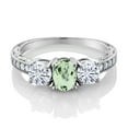 thumbnail image 2 of Gem Stone King 925 Sterling Silver 3-Stone Ring Oval Prasiolite Moissanite(1.87 Cttw) (Size 5), 2 of 4