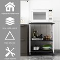 thumbnail image 3 of SogesPower 3-Tier Kitchen Island Microwave Cart with Wheels Kitchen Organizer Storage Shelf Kitchen Cart with Hooks- Black, 3 of 7