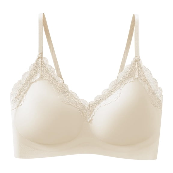 hoksml Women's Lace Trim Wireless Bra - Seamless Comfort Bralette with Adjustable Thin Straps for Everyday Wear