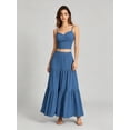 thumbnail image 5 of Women's 2 Piece Maxi Skirt Sets Crop Top Ruffle Hem Flowy Midi Skirt Vacation Going Out Outfits Blue L, 5 of 8