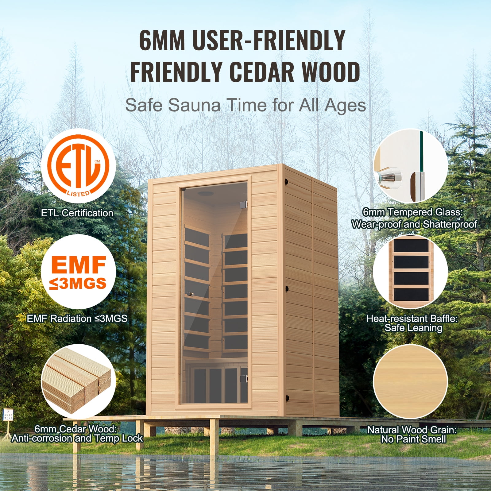 KFFKFF Infrared Sauna for Two, Home Spa Experience with Hemlock Construction, Features Low EMF, Clear Glass Door & Dual Bluetooth Speakers, 1800W for Indoor Relaxation