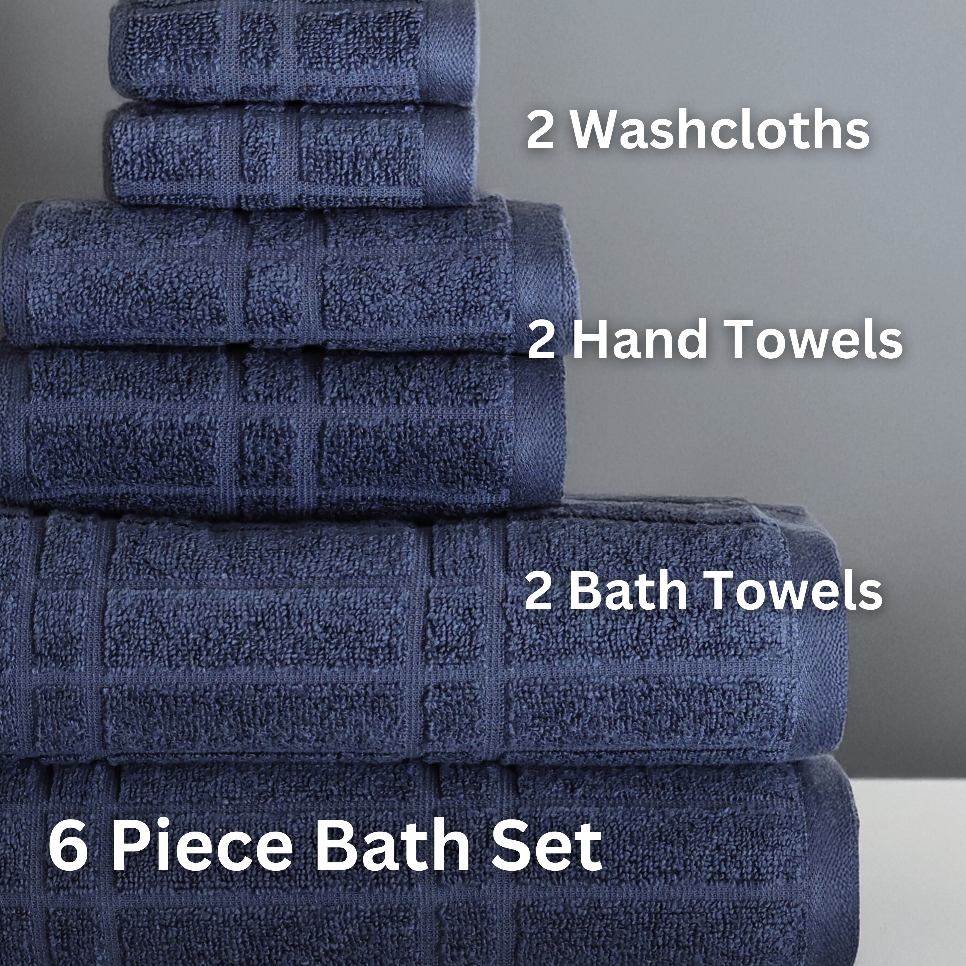 Mainstays Performance Cotton 6-Piece Bath Towel Set, Navy photo 4