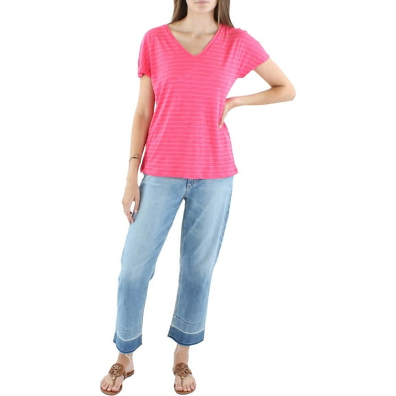 Ideology Womens V-Neck Striped T-Shirt