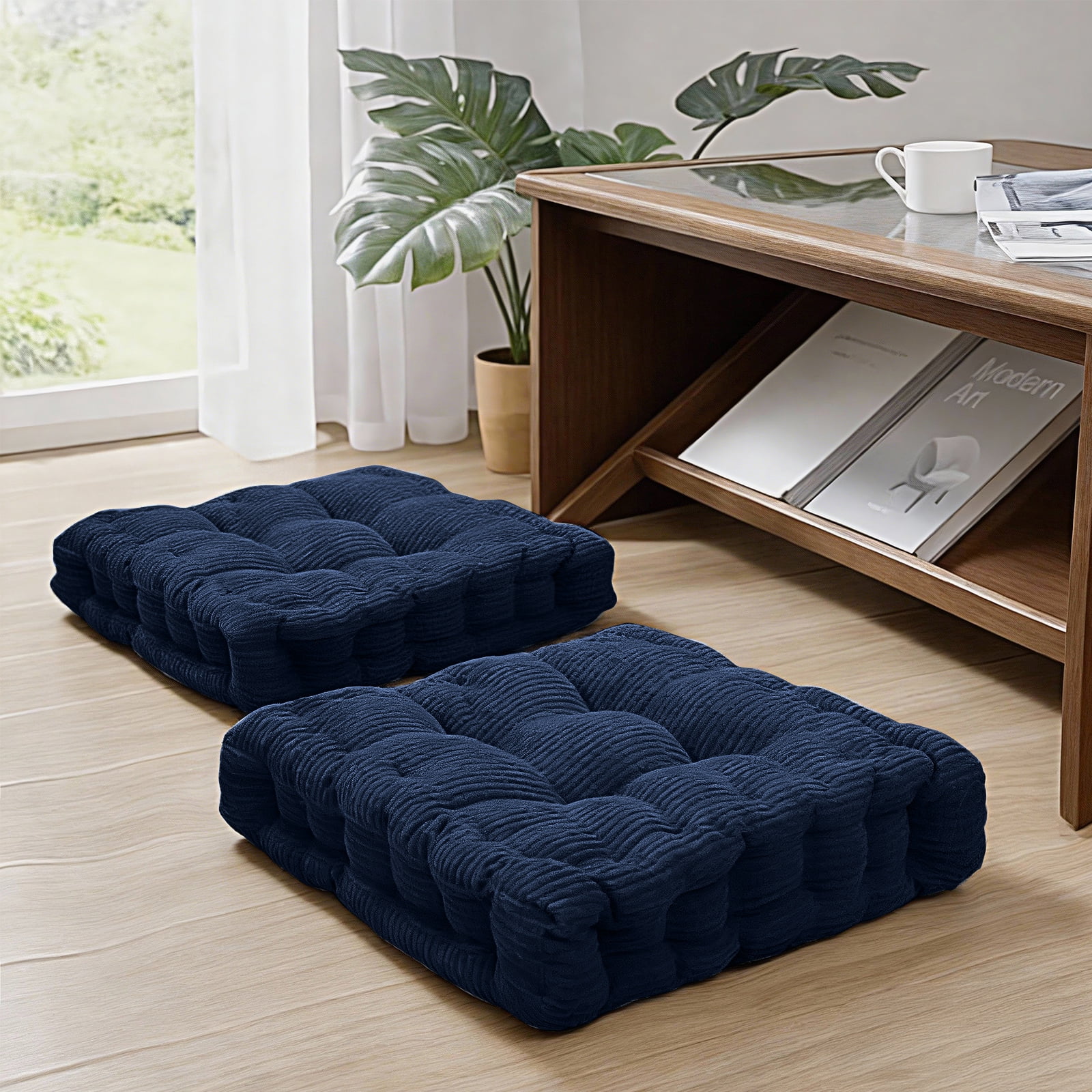 Sanmadrola Floor Pillow Cushion for Adults Set of 2, Chair Cushions Outdoor Indoor with String Chair Room Tatami Sofa,Blue