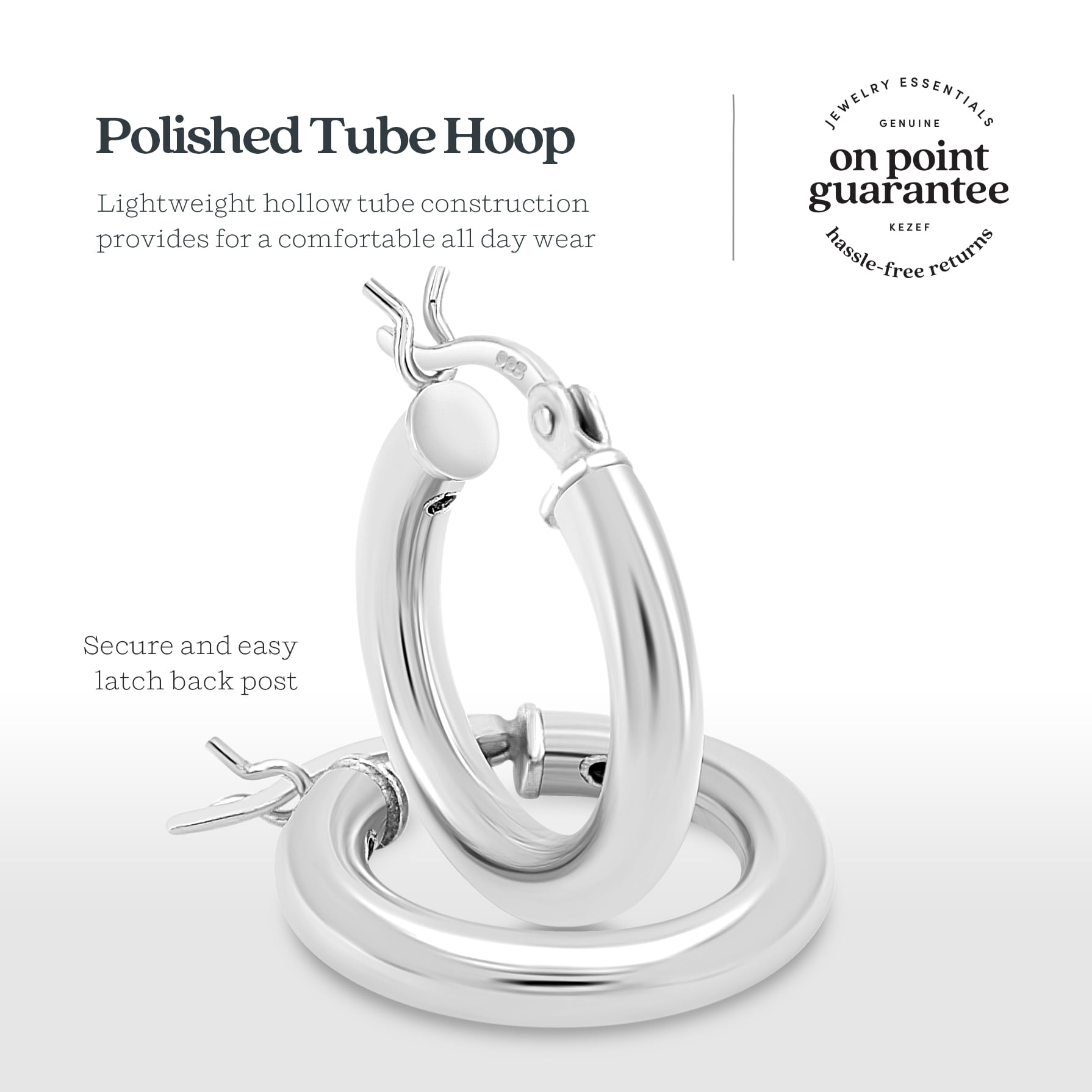 Kezef Women's 925 Sterling Silver 3mm Hoop Earrings - 18mm (3/4") Diameter