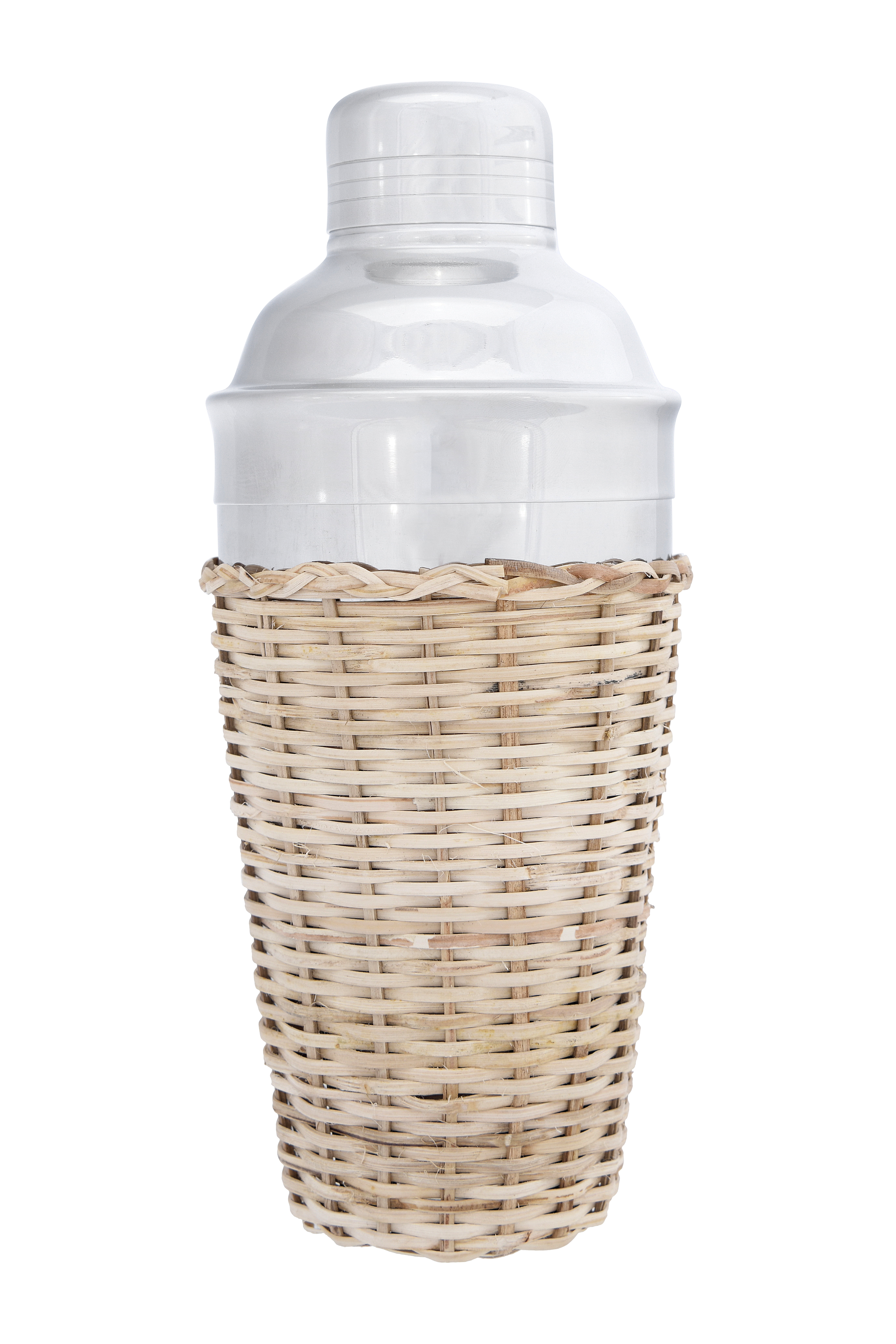 17 oz Cocktail Shaker in Stainless Steel with Woven Rattan Wicker Sleeve 