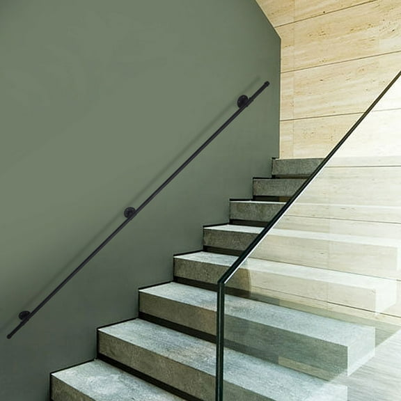 Industrial Stair Handrail, 8ft Matte Black Cast Iron with T-Structure, Hole-Punch Mounted Safety Rail for Elderly, Indoor Use