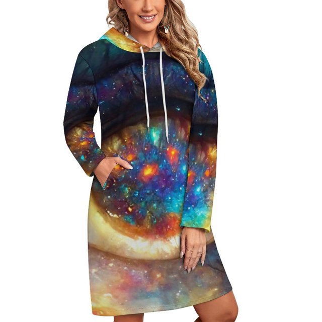 Robe à Manches Longues Galaxie Colorée et Nébuleuse dans l'Il Humain Robe Décontractée Ample avec Poche Mode pour Femmes