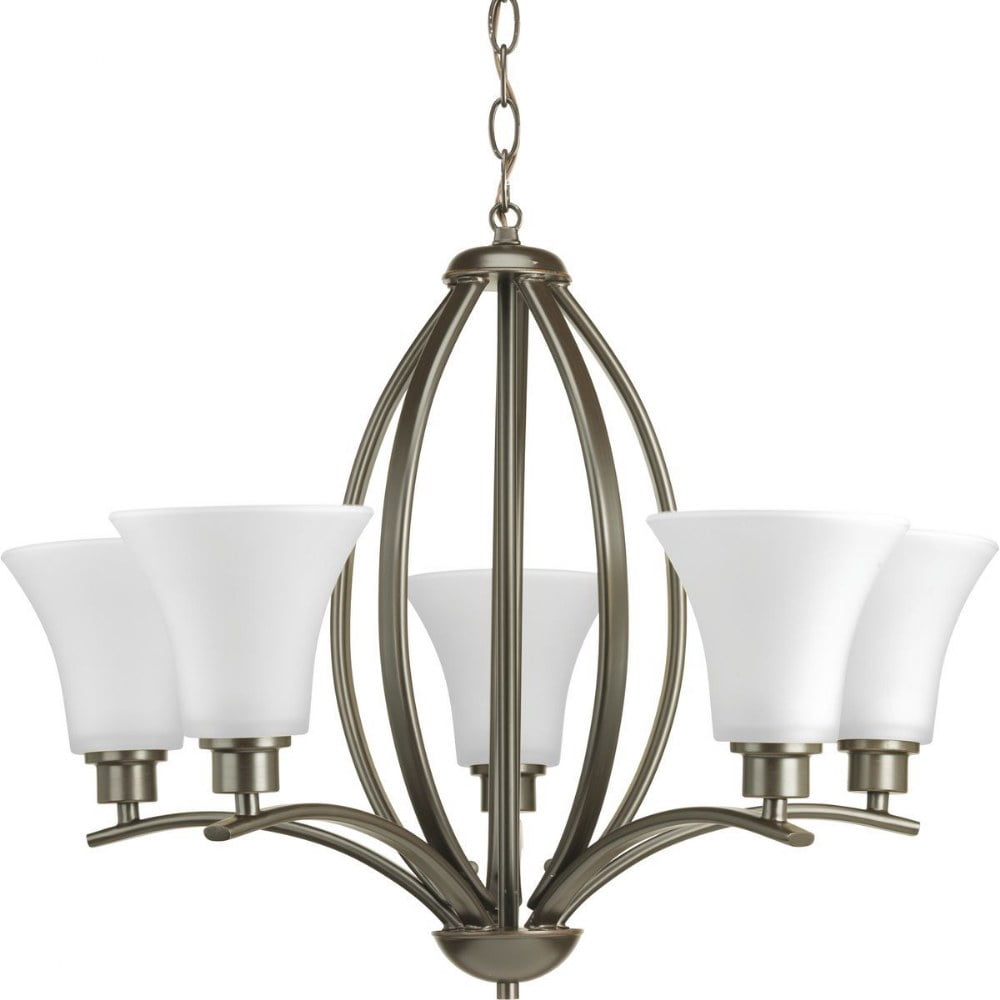 Progress Lighting Joy 5-Light Chandelier, Ceramic, Antique Bronze, Etched White Fluted Glass