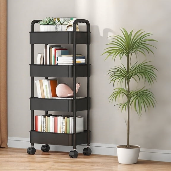 Bxaolu Slim Storage Cart with Wheels - Bathroom Cart Organizer Storage, 4 Tier Rolling Carts for Bathroom, Laundry Room, Kitchen, Narrow Space, Black