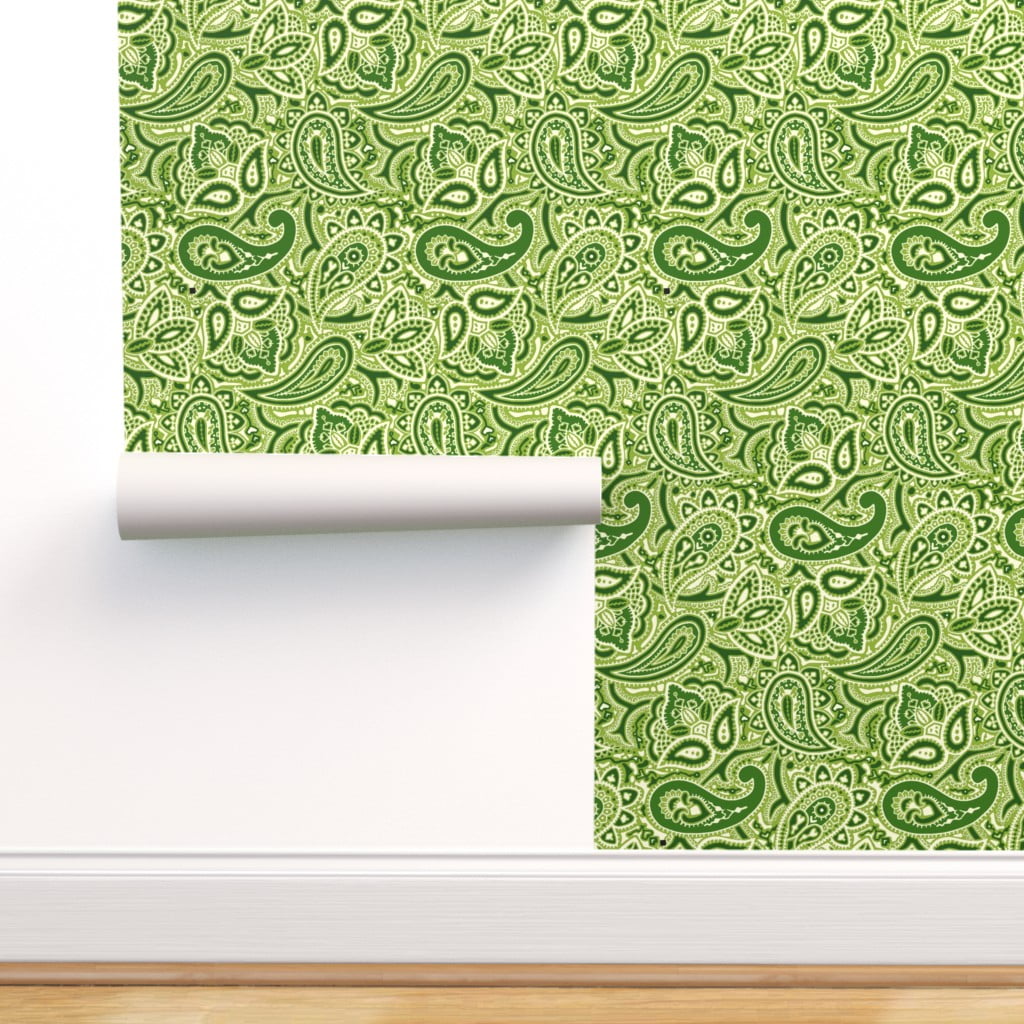 Peel & Stick Wallpaper 3ft x 2ft - Paisley Groovy Lime Green Vintage
