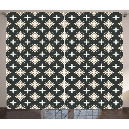 Retro Curtains 2 Panels Set Geometric Pattern With Oval Shapes
