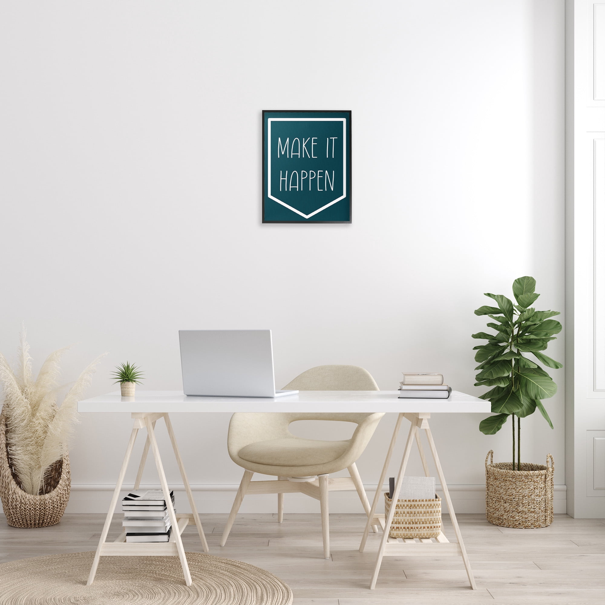 Stupell Industries Minimal Make It Happen Inspirational Painting Black Framed Art Print Wall Art, 16 x 20